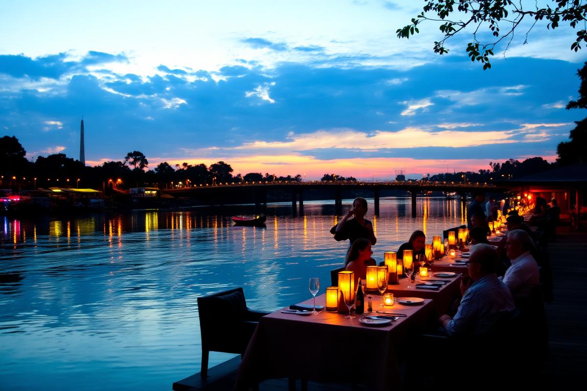 Riverside dining at sunset